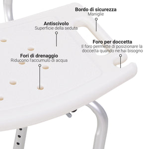 EasyComfort Sedile da doccia con schienale Ausilio da vasca, Sedia Doccia Altezza Regolabile 8 Posizioni Antiscivolo