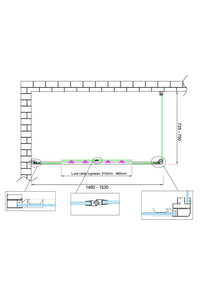 Box doccia 6 mm H 190 parete fissa e porta a 4 ante con apertura centrale MISURA 72,5-75 ANTA FISSA + PORTA 148-153 