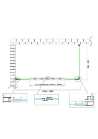 Box doccia 6 mm H 190 parete fissa e porta a 4 ante con apertura centrale MISURA 72,5-75 ANTA FISSA + PORTA 153-158 