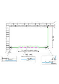 Box doccia 6 mm H 190 parete fissa e porta a 4 ante con apertura centrale MISURA 72,5-75 ANTA FISSA + PORTA 173-178 