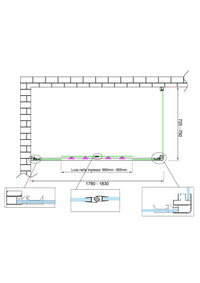 Box doccia 6 mm H 190 parete fissa e porta a 4 ante con apertura centrale MISURA 72,5-75 ANTA FISSA + PORTA 178-183 