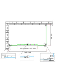 Box doccia 6 mm H 190 parete fissa e porta a 4 ante con apertura centrale MISURA 72,5-75 ANTA FISSA + PORTA 193-198 