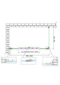 Box doccia 6 mm H 190 parete fissa e porta a 4 ante con apertura centrale MISURA 72,5-75 ANTA FISSA + PORTA 198-203 