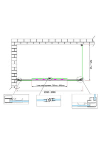 Box doccia 6 mm H 190 parete fissa e porta a 4 ante con apertura centrale MISURA 72,5-75 ANTA FISSA + PORTA 203-208 