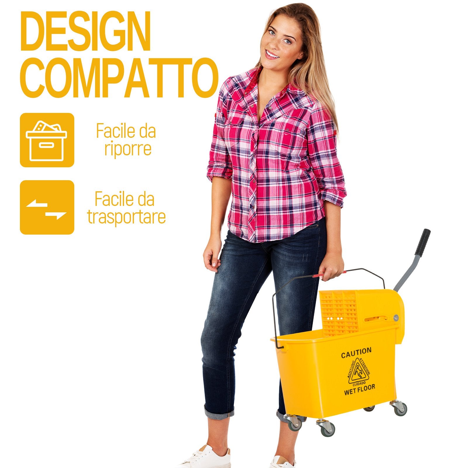 Easycomfort Carrello Secchio con Separatore Acqua e Strizzatore Rimovibile in PP, Giallo, 63 x 27 x 67cm