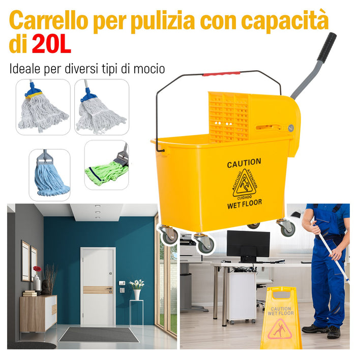 Easycomfort Carrello Secchio con Separatore Acqua e Strizzatore Rimovibile in PP, Giallo, 63 x 27 x 67cm