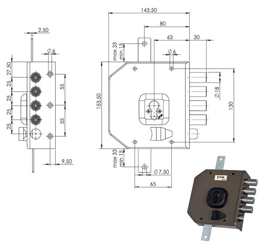 MOIA SERRATURA G454B SX TRIPLICE APPL. XLEGNO