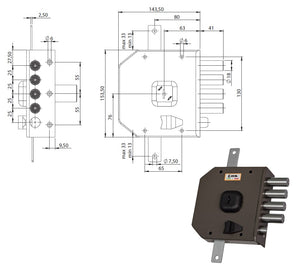 MOIA SERRATURA G434 SX TRIPLICE APPL. CIL.EUROPEO X LEGNO