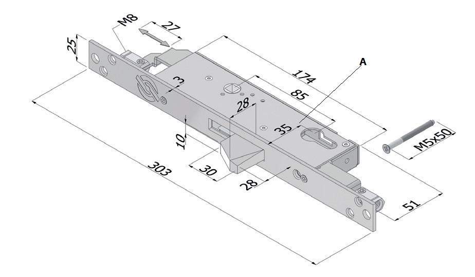 SECUREMME SERRATURA 2153 INFILARE TRIPLICE EXTENSION MM.30