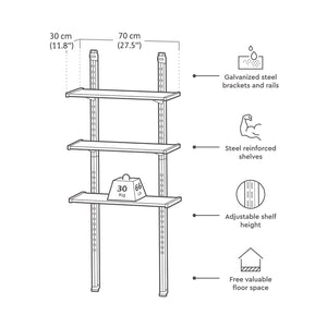 Scaffalatura 3 Ripiani per Casetta da Giardino 70x30 cm Altezza Regolabile in Resina Keter Shelving Kit 70 Nera