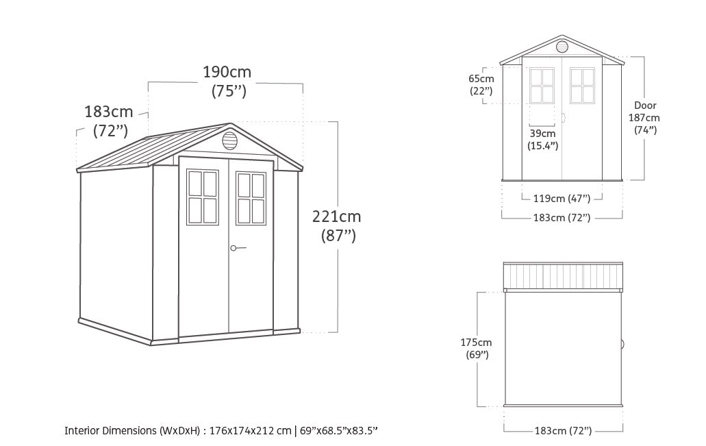 Casetta da Giardino Porta Attrezzi 190x183xH221 cm con Finestre Frontali in Evotech Keter Darwin 6x6 Marrone Effetto