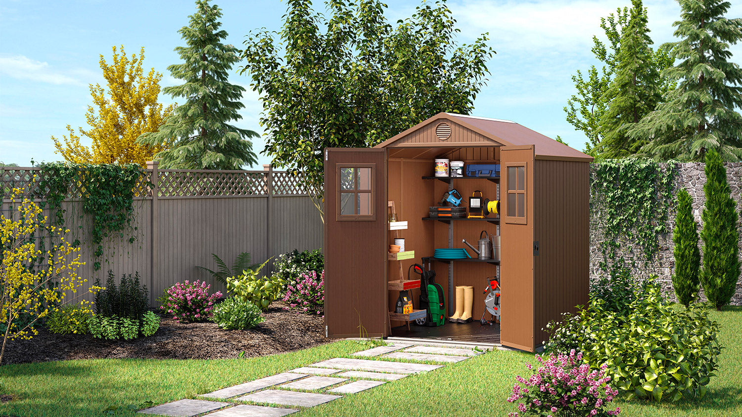 Casetta da Giardino Porta Attrezzi 190x183x221 cmin Evotech+ Keter Darwin 6x6 Marrone