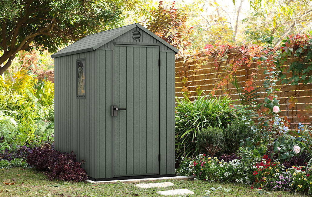 Casetta da Giardino Porta Attrezzi 125,8x184,5x205,1 cmin Evotech+ Keter Darwin 4x6 Verde