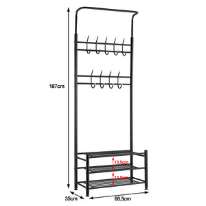 Stand Appendiabiti da Ingresso Struttura Metallo 9 Ganci con scarpiera 3 Ripiani