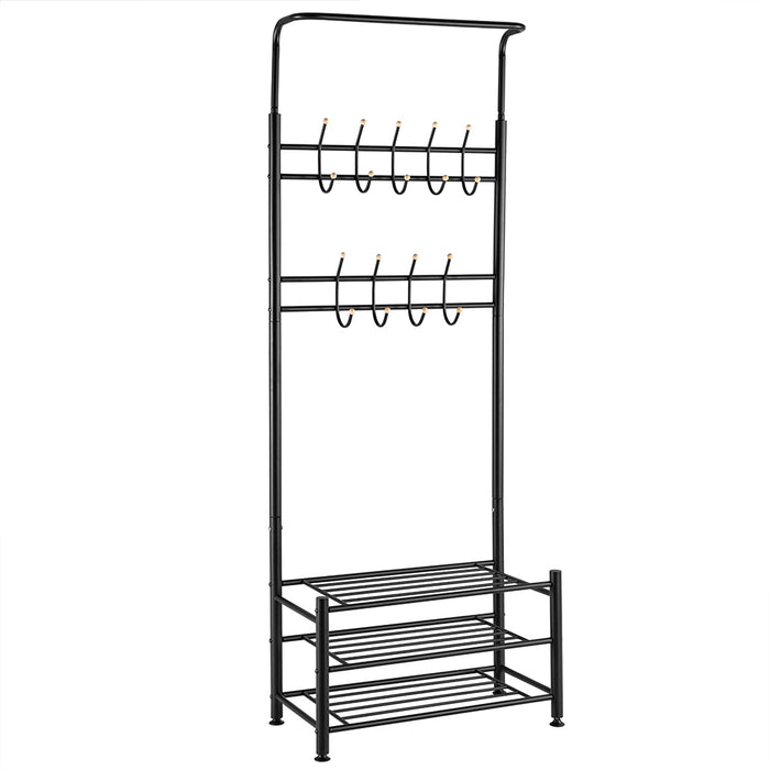 Stand Appendiabiti da Ingresso Struttura Metallo 9 Ganci con scarpiera 3 Ripiani