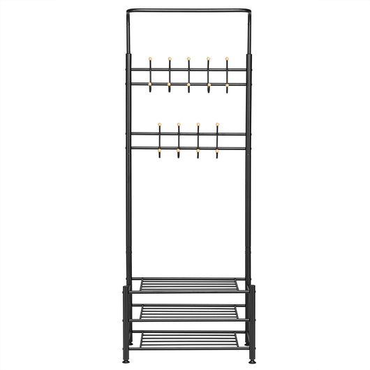 Stand Appendiabiti da Ingresso Struttura Metallo 9 Ganci con scarpiera 3 Ripiani