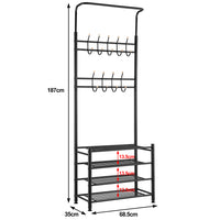 Stand Appendiabiti da Ingresso Struttura Metallo 9 Ganci con scarpiera 4 Ripiani