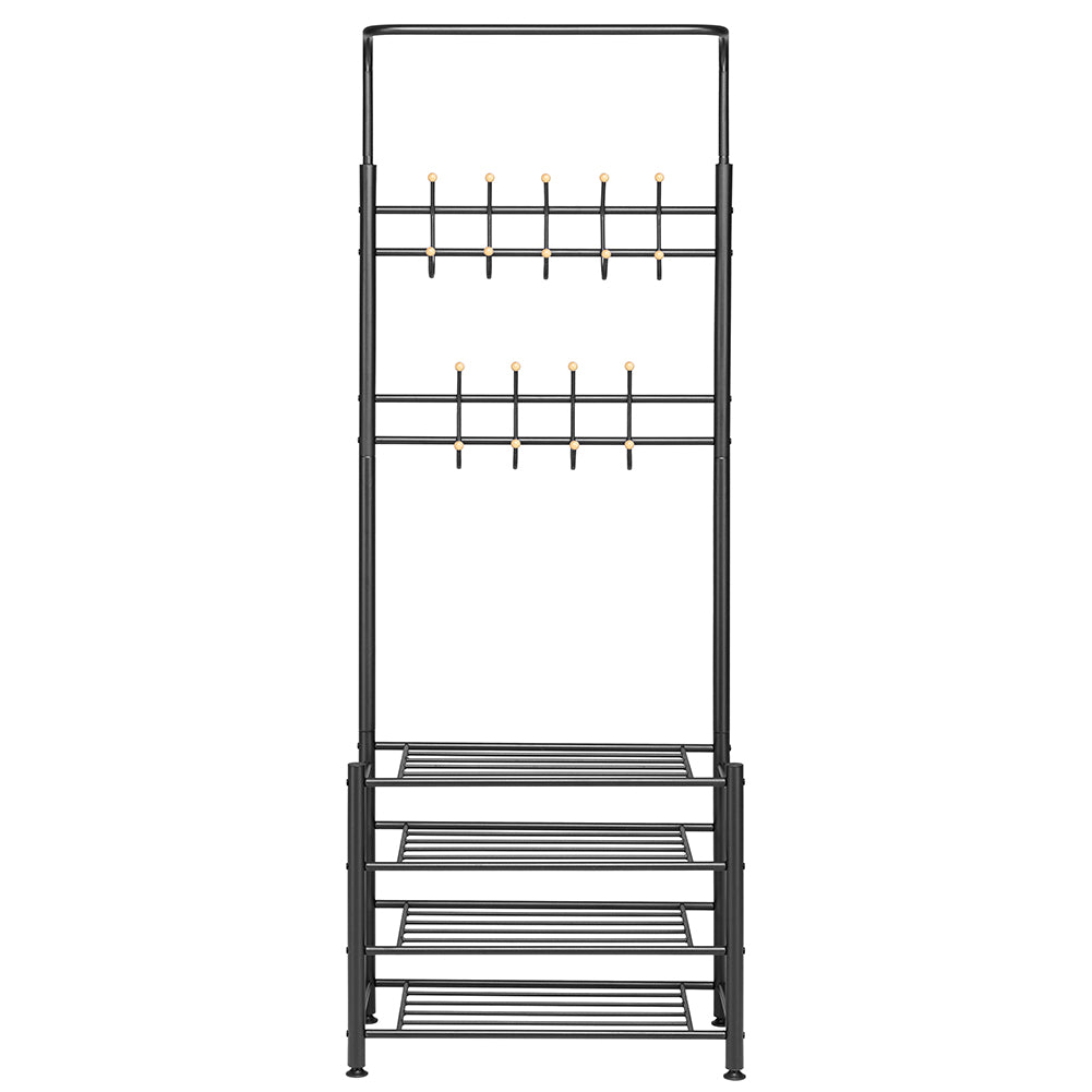 Stand Appendiabiti da Ingresso Struttura Metallo 9 Ganci con scarpiera 4 Ripiani