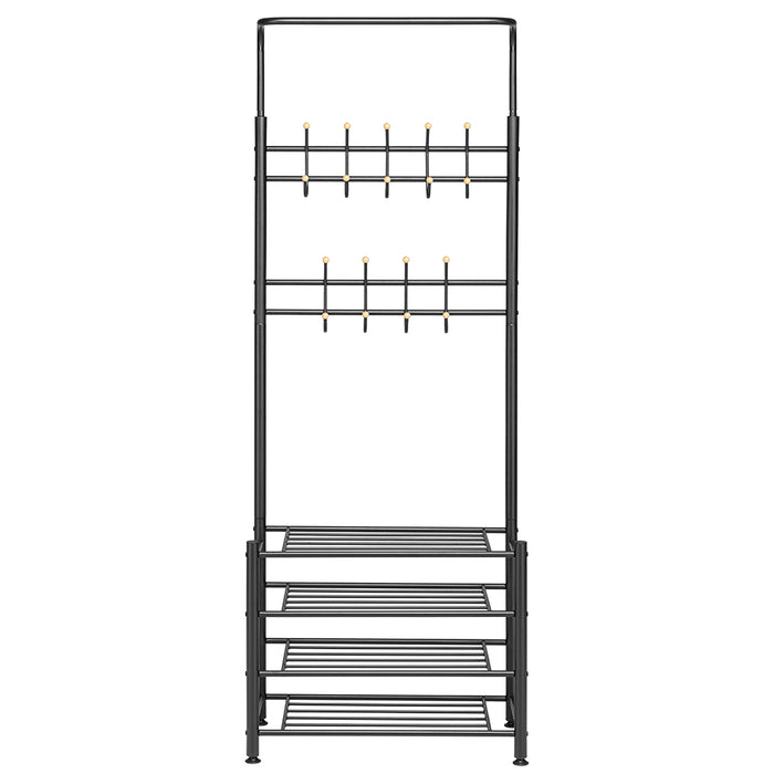 Stand Appendiabiti da Ingresso Struttura Metallo 9 Ganci con scarpiera 4 Ripiani