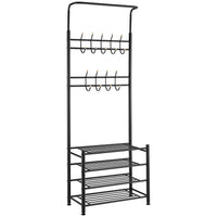 Stand Appendiabiti da Ingresso Struttura Metallo 9 Ganci con scarpiera 4 Ripiani