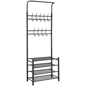 Stand Appendiabiti da Ingresso Struttura Metallo 9 Ganci con scarpiera 4 Ripiani