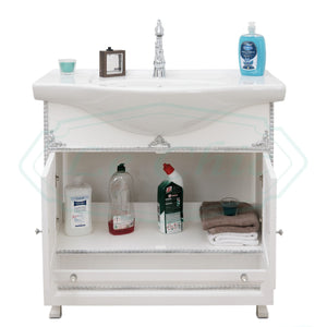 Arredo bagno 85 cm barocco white con decori completo di specchio