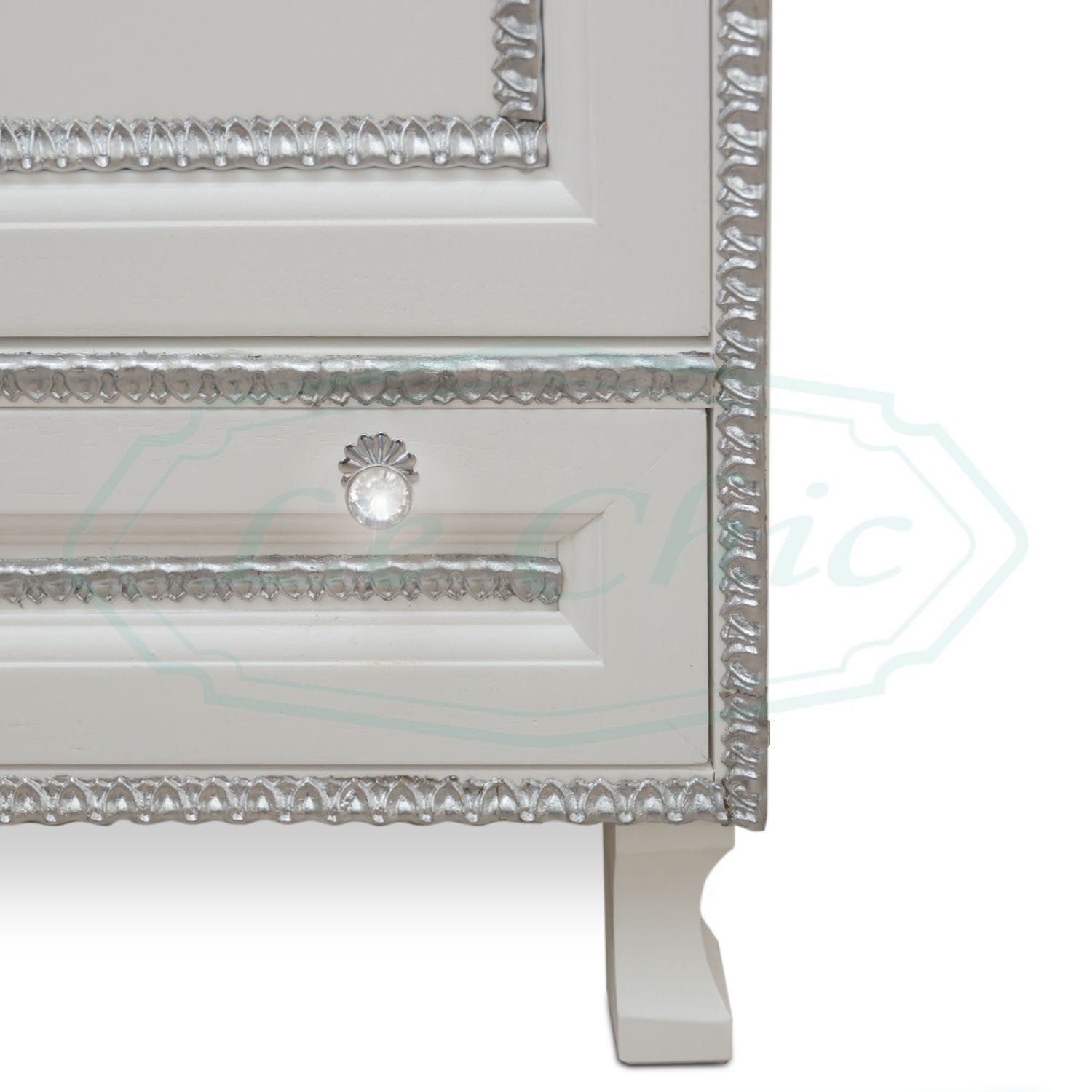 Arredo bagno 85 cm barocco white con decori completo di specchio