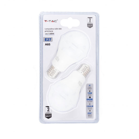 Bulbo LED - 15W E27 A65 Termoplastico 6400K (Blister 2 Pezzi)