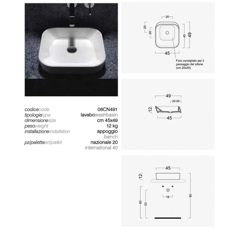 Lavabo da Appoggio Domus Falerii F50 45X49