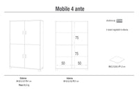 Mobile Multiuso 4 Ante 107x162x41 cm Ossido Nero/Bianco Lucido