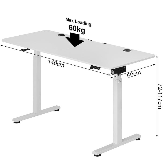 Scrivania con Regolazione Altezza 140x60 H 72-117cm Elettrica Comandi Touch Bianco