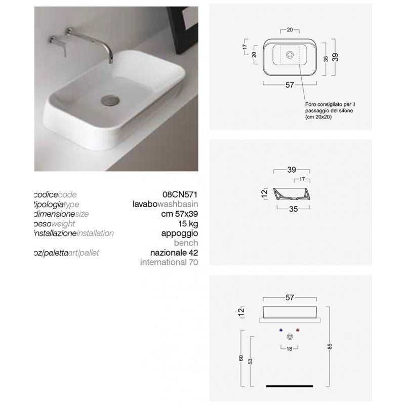 Lavabo da Appoggio Domus Falerii F50 57X39