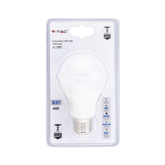 Lampadina LED 9W A60 E27 4000K (Blister 1 Pezzo)