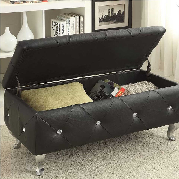 Cassapanca Pouf Contenitore Panca Moderna 96x46 H 43cm con Cristalli Nero