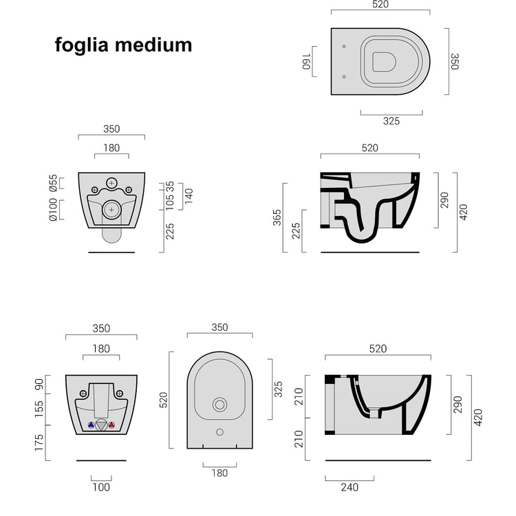 Sanitari Sospesi senza brida Domus Falerii  Foglia Medium rimfree