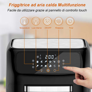 Forno Friggitrice Ad Aria 12Lt Digitale 1800W Timer 12 Programmi Senza Olio Led