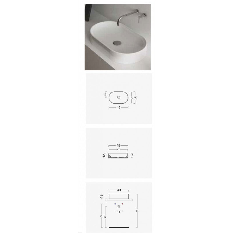 Lavabo da appoggio ovale Domus Falerii 30x49 cm design moderno