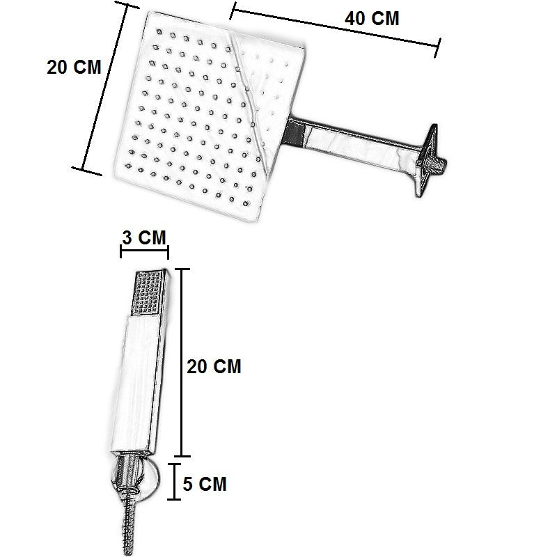 Kit doccia squadrato completo di braccio doccia e soffione e doccetta