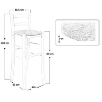 Sgabello legno grezzo da verniciare seduta in paglia alto 80 cm con schienale