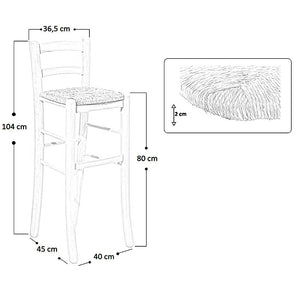 Sgabello legno grezzo da verniciare seduta in paglia alto 80 cm con schienale