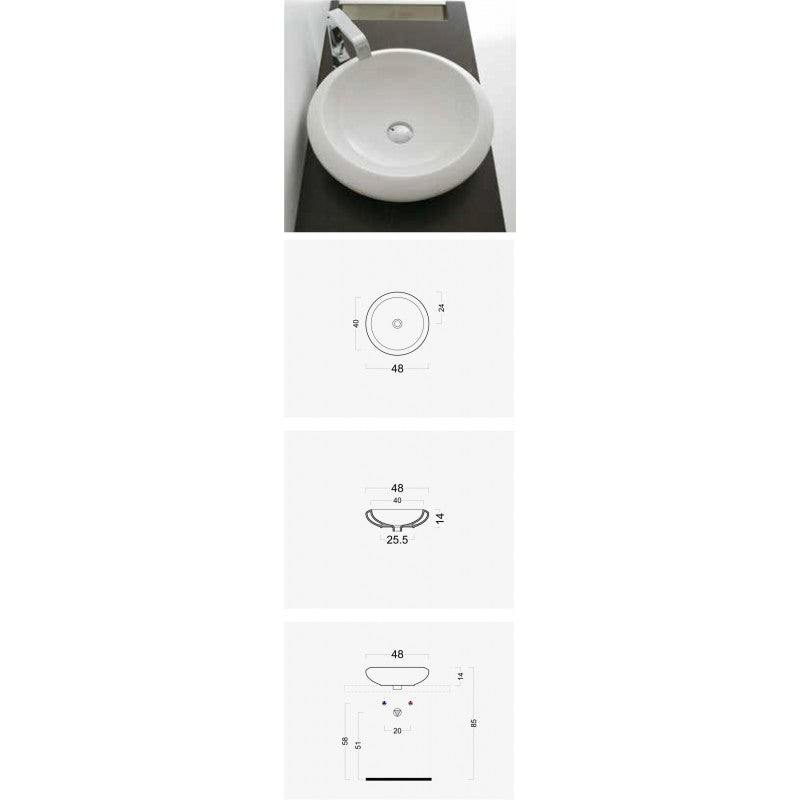 Lavabo da appoggio Congas  cm 48 Domus Falerii cm  Design Moderno