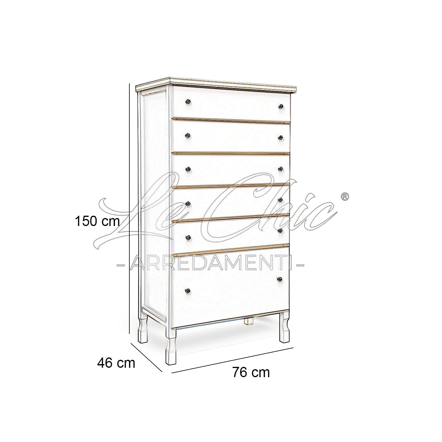 Cassettiera in legno bianco laccato contemporaneo