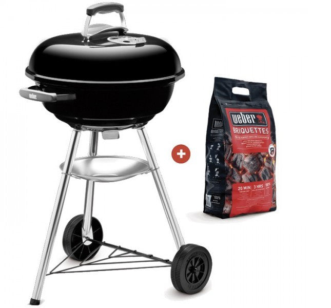 Barbecue A Carbone Classic Nero Con Pacco Bricchetti Da 2Kg Omaggio-Compact Kettle 47Cm Weber