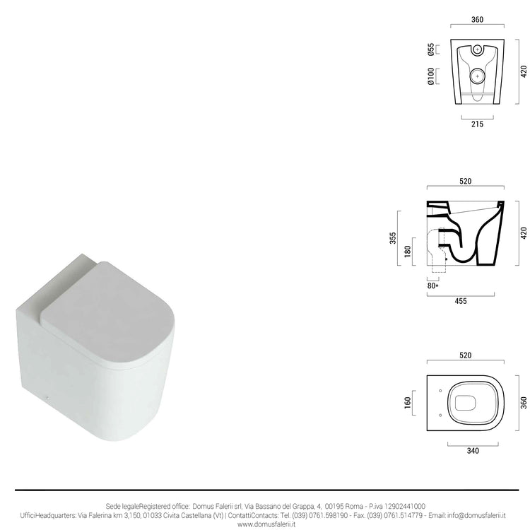 Sanitari Senza Brida Filo parete Ceramica Domus Falerii Foglia Quadra sedile SoftClose