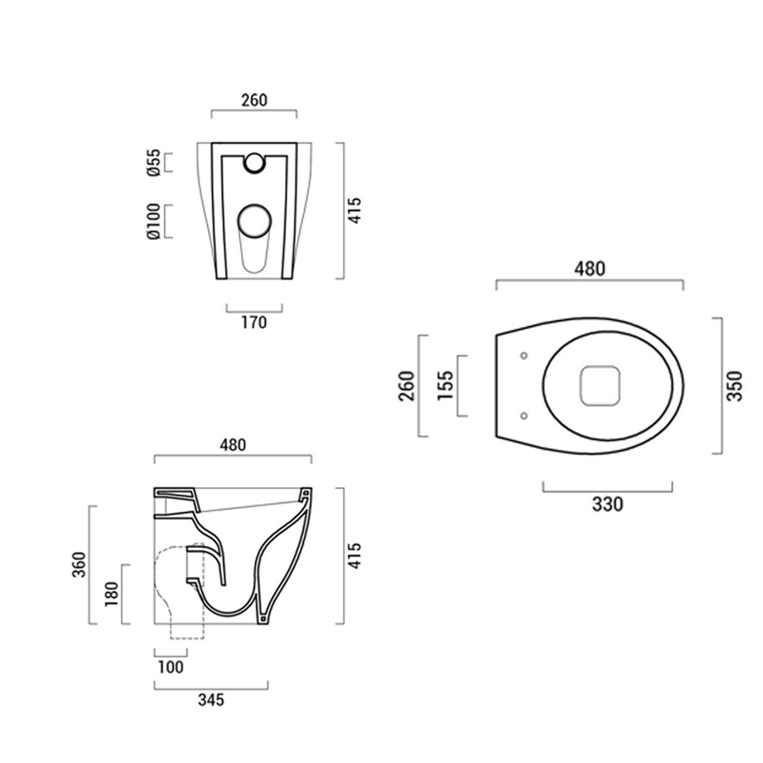 WC filo muro con profonditÃ Â ridotta di 48 cm Domus Falerii Mascalzone con sedile normal close