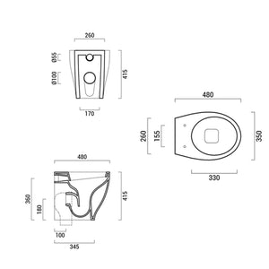 WC filo muro con profonditÃ Â ridotta di 48 cm Domus Falerii Mascalzone con sedile normal close