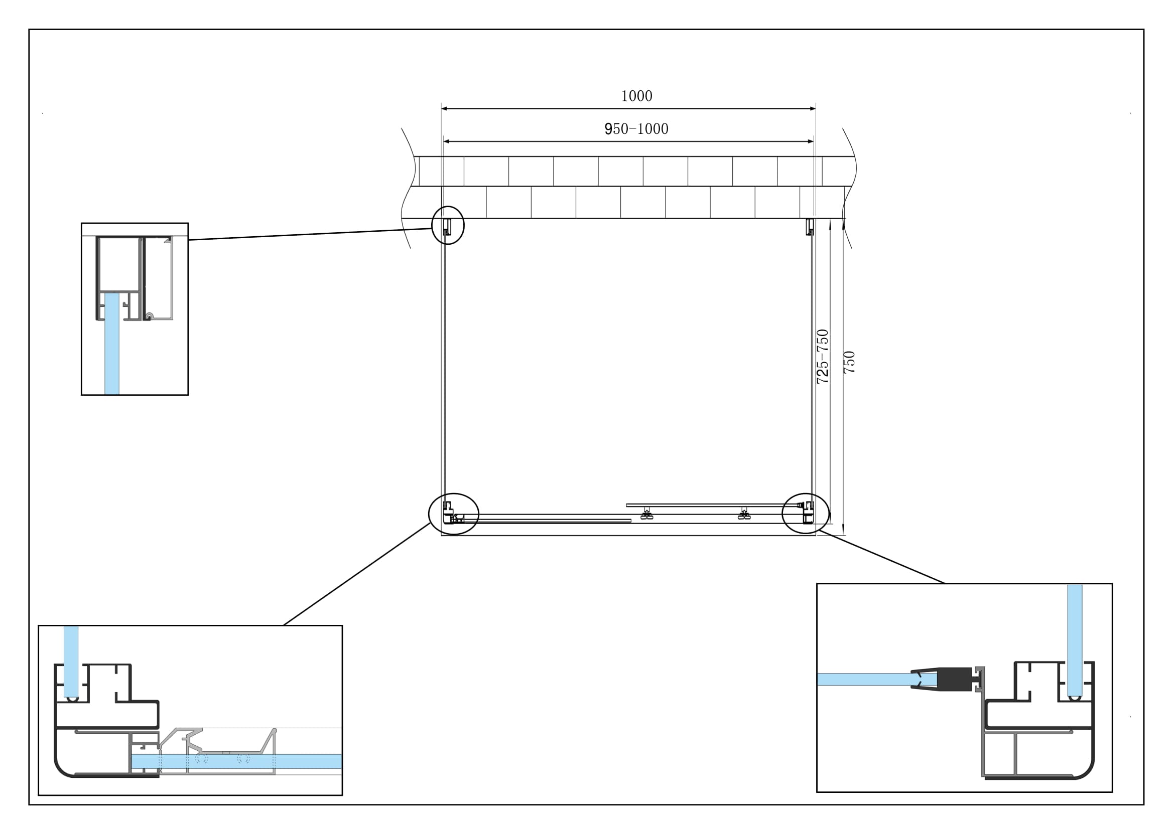 BOX CABINA DOCCIA 3 LATI 2 FISSI E UNO SCORREVOLE 72,5-75x95-100x72,5-75