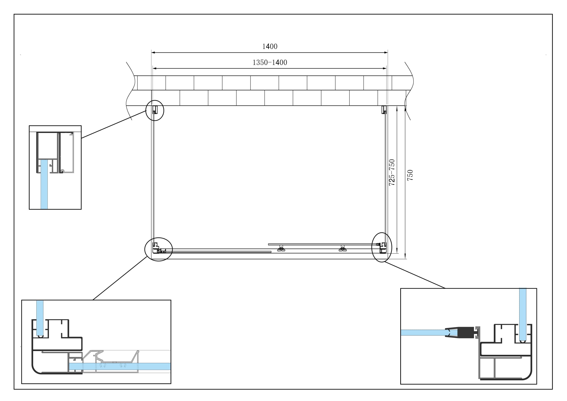 BOX CABINA DOCCIA 3 LATI 2 FISSI E UNO SCORREVOLE 72,5-75x135-140x72,5-75