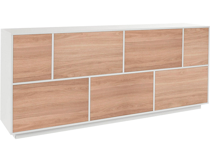 Credenza 7nAnte 200x41,4x86 cm Bloom Bianco Lucido e Noce