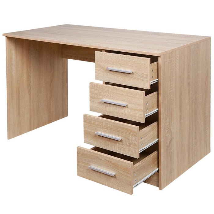 Scrivania in Legno MDF con Cassettiera 4 Cassetti 110x56 H 73cm Porta PC Quercia